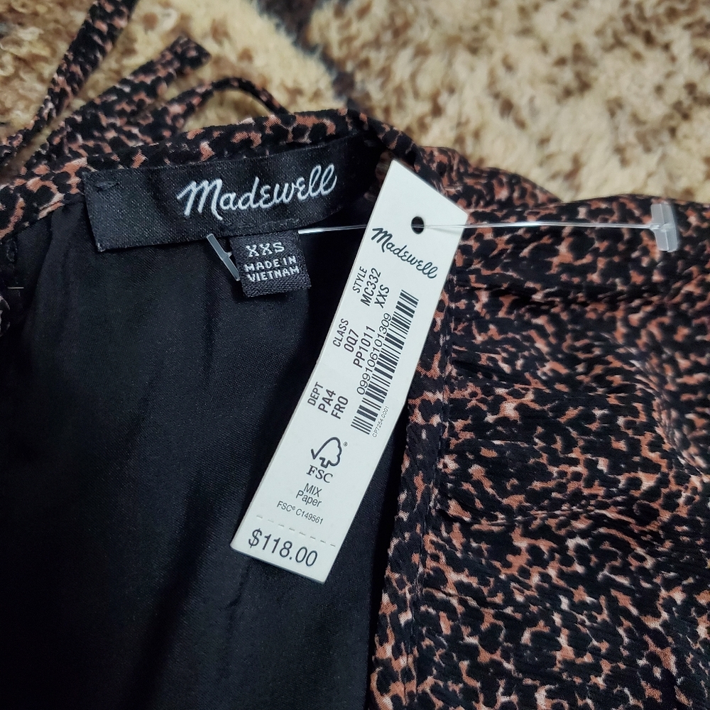 Madewell XXS Patterned Dress Flowy V-Neck Babydoll New with tags